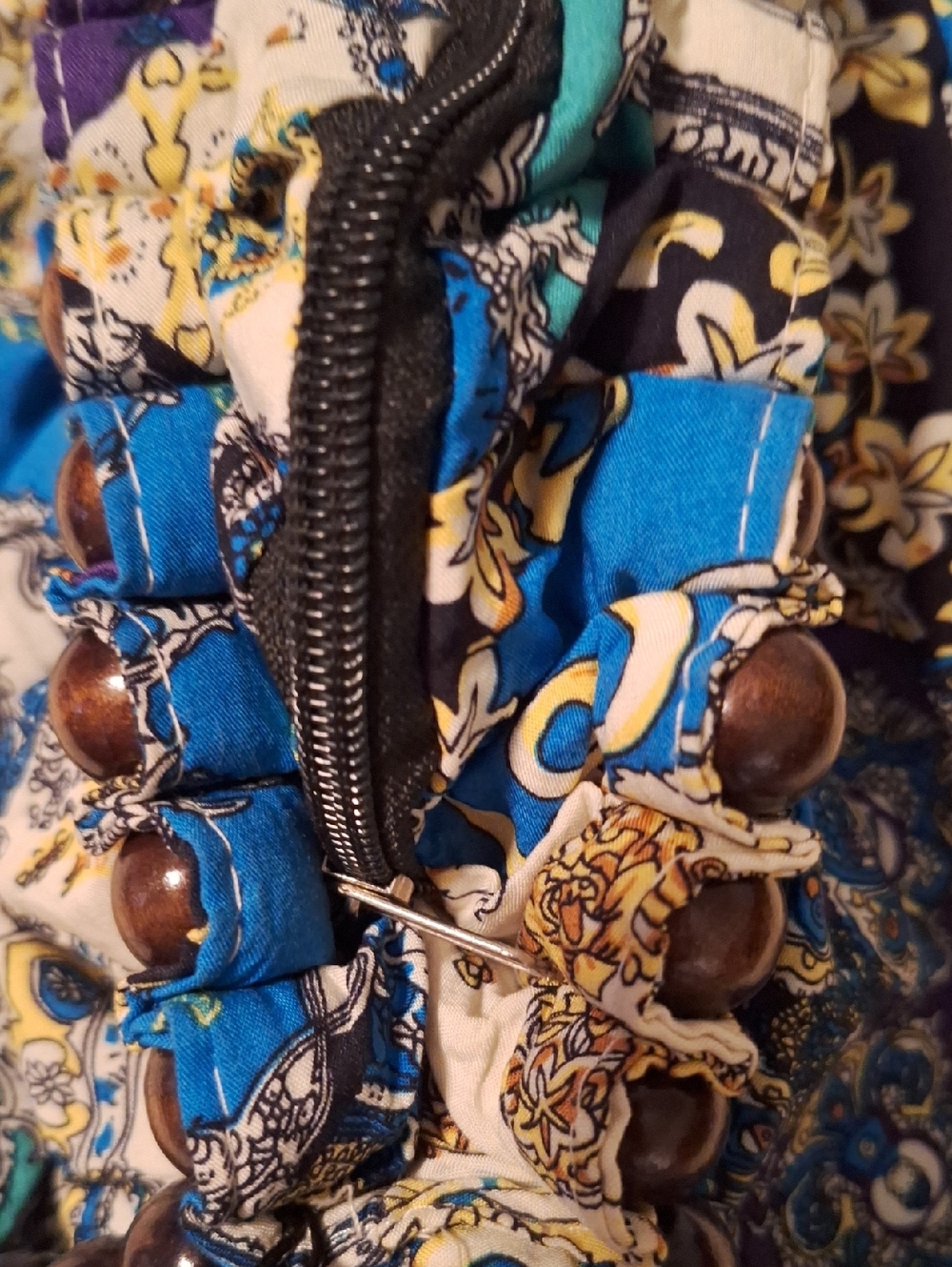 HAND CRAFTED Bohemian Patch work Beaded Handle HAND Bag - Blue & Purple - Picture 11 of 14